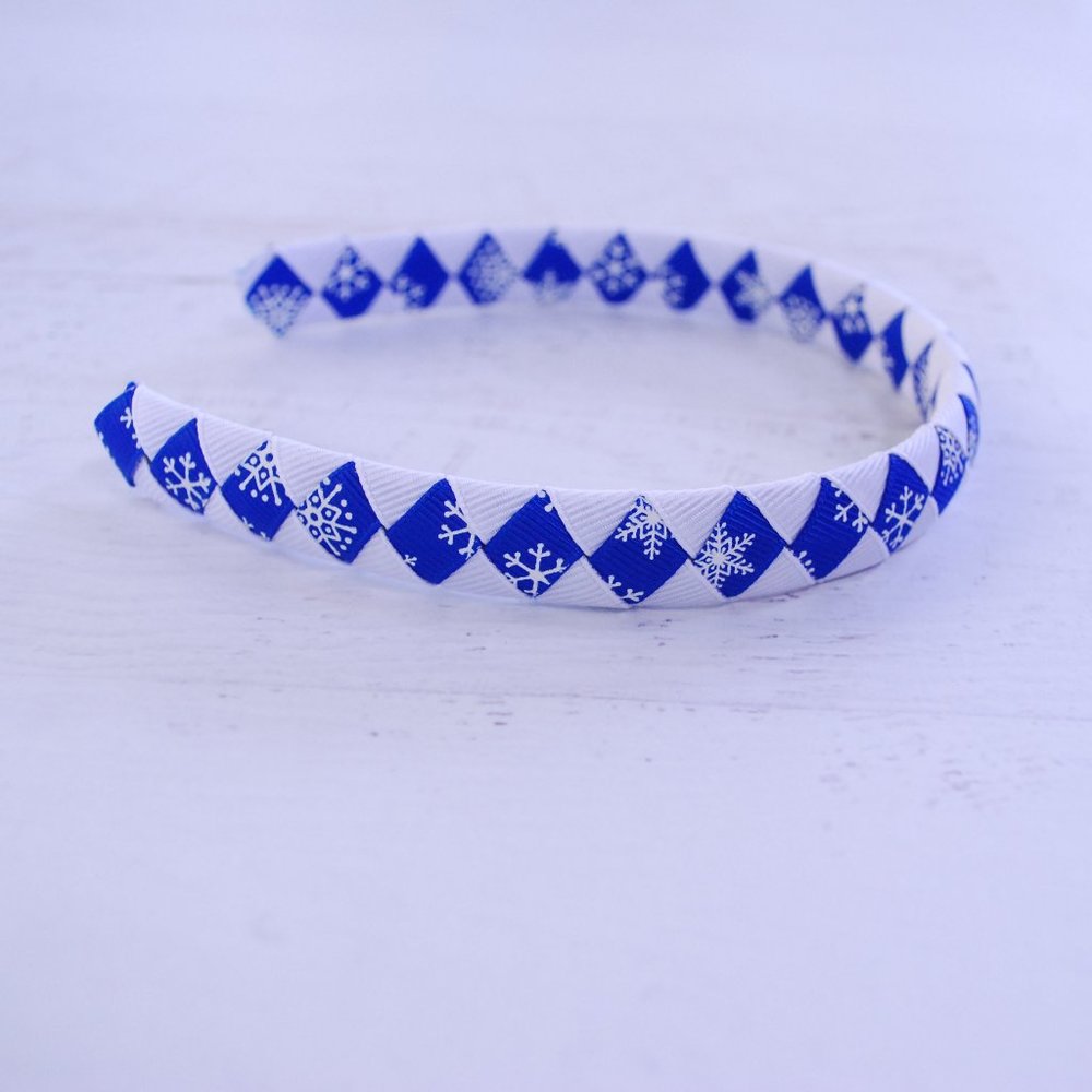 Toddler Headband, Snowflake/Winter Ribbon, Diamond Pattern
